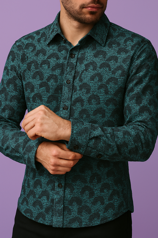 Premium Sea Green Abstract Mix-Cotton Dobby Print Shirt Fabric – 36” Width for Fine Stitching