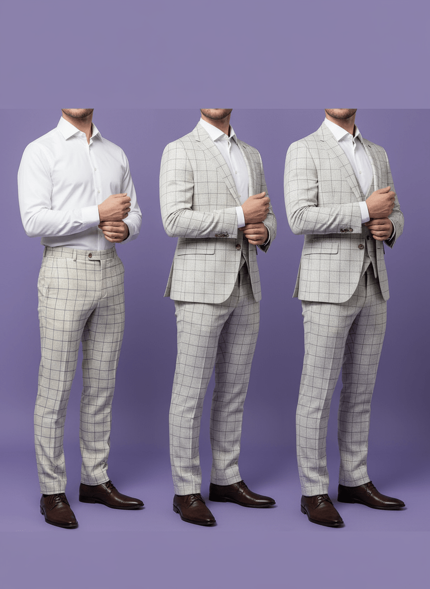 Sharpy Lycra Cream Checkered Suiting Fabric (58” Wide) – Premium Comfort for Trousers & Suits - Poshak Fabrics