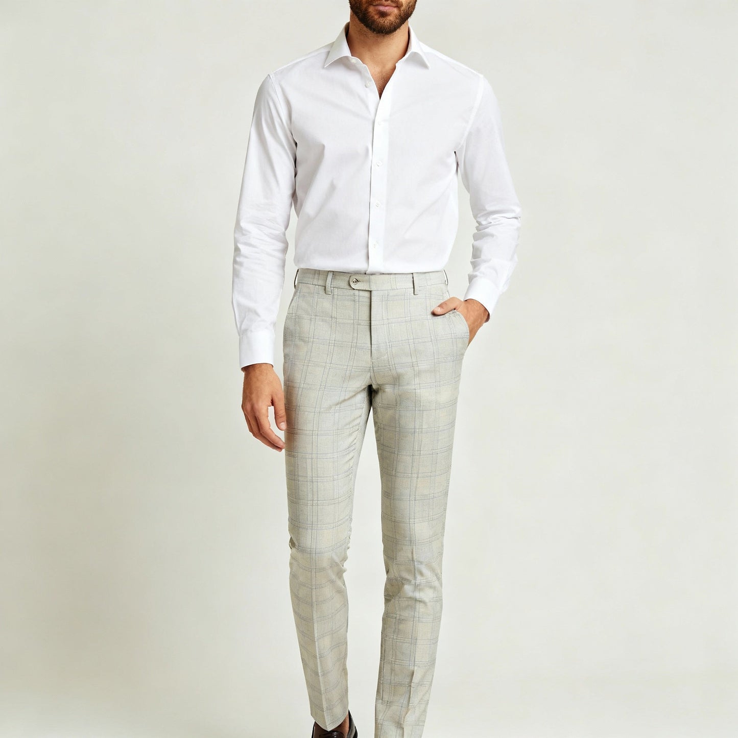 Sharpy Lycra Cream Checkered Suiting Fabric (58” Wide) – Soft, Breathable, Semi - Thin – Premium Office & Partywear Material - Poshak Fabrics