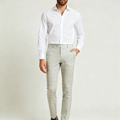 Sharpy Lycra Cream Checkered Suiting Fabric (58” Wide) – Soft, Breathable, Semi - Thin – Premium Office & Partywear Material - Poshak Fabrics