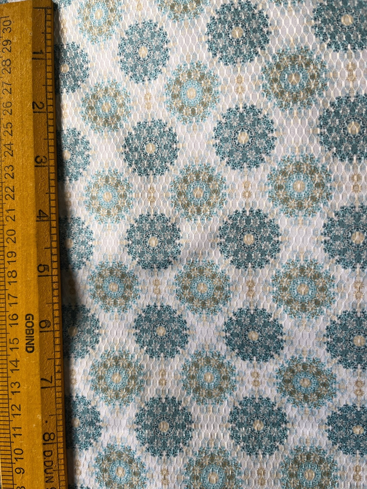 Sky Blue & Olive Medallion Cotton - Mix Dobby Print Fabric – 36" Width – For Custom Shirts & Kurtas - Poshak Fabrics