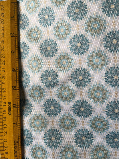 Sky Blue & Olive Medallion Cotton - Mix Dobby Print Fabric – 36" Width – For Custom Shirts & Kurtas - Poshak Fabrics