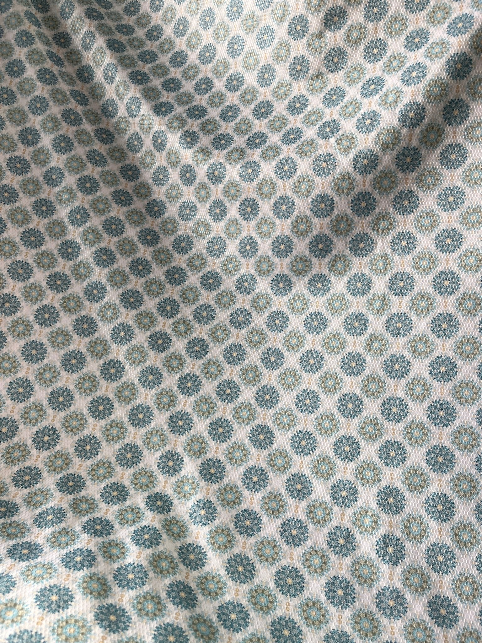 Sky Blue & Olive Medallion Cotton - Mix Dobby Print Fabric – 36" Width – For Custom Shirts & Kurtas - Poshak Fabrics