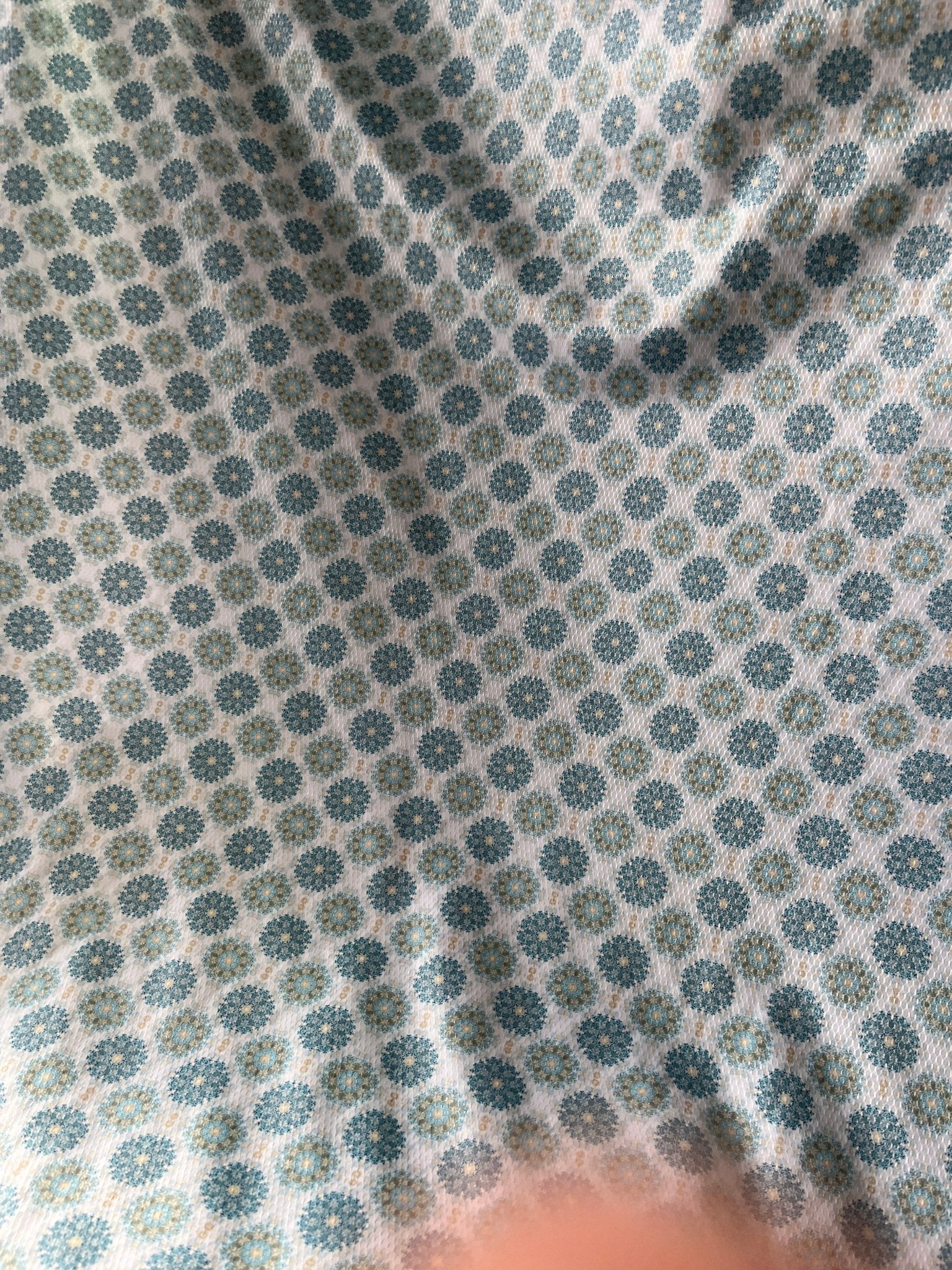 Sky Blue & Olive Medallion Cotton - Mix Dobby Print Fabric – 36" Width – For Custom Shirts & Kurtas - Poshak Fabrics