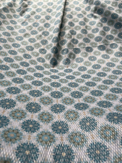 Sky Blue & Olive Medallion Cotton - Mix Dobby Print Fabric – 36" Width – For Custom Shirts & Kurtas - Poshak Fabrics