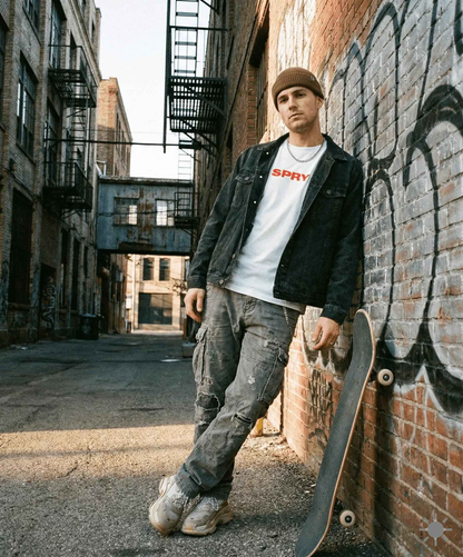 SPRY by Poshak Men’s White Oversize T-Shirt – Bold Logo, 180/220/240 GSM DTF Printed