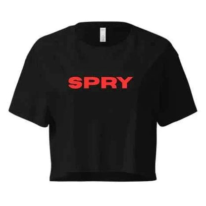 SPRY by Poshak Women’s Black Crop Top – Bold Logo, 180 GSM DTF Printed