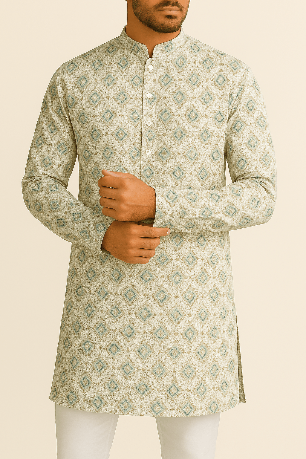 Teal Crest Weave - White dobby print - Poshak Fabrics