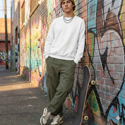 Plains - SPRY by Poshak Men’s White Heavyweight Sweatshirt – 450 GSM DTF-Ready Minimal Essential