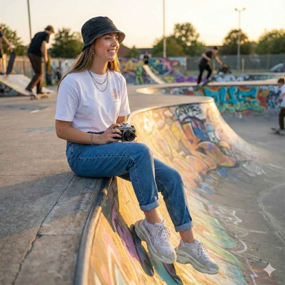 Heart Grid Minimal Oversized Tee – SPRY by Poshak Women’s 220 GSM DTF White T-shirt