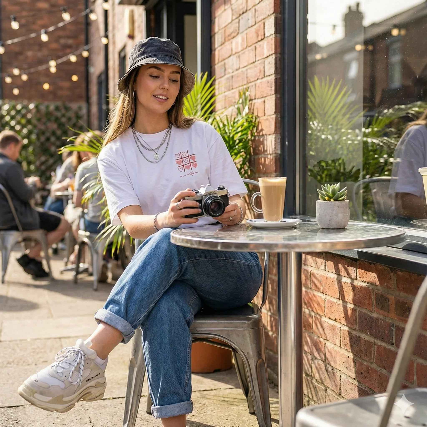 Heart Grid Minimal Oversized Tee – SPRY by Poshak Women’s 220 GSM DTF White T-shirt